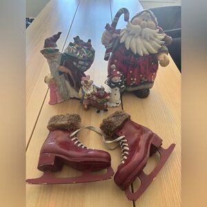 Vintage! Lot mixed Christmas Santa’s figure and skates ornaments (B)